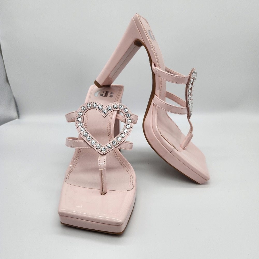 Gianni Bini Women's Size 8 M Heart Break Heels Sandals Pink Jeweled Strappy